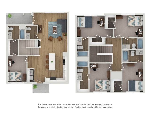 A 3D image of the 5BR/5.5BA – Keystone floorplan, a  squarefoot, 5 bed / 5.5 bath unit